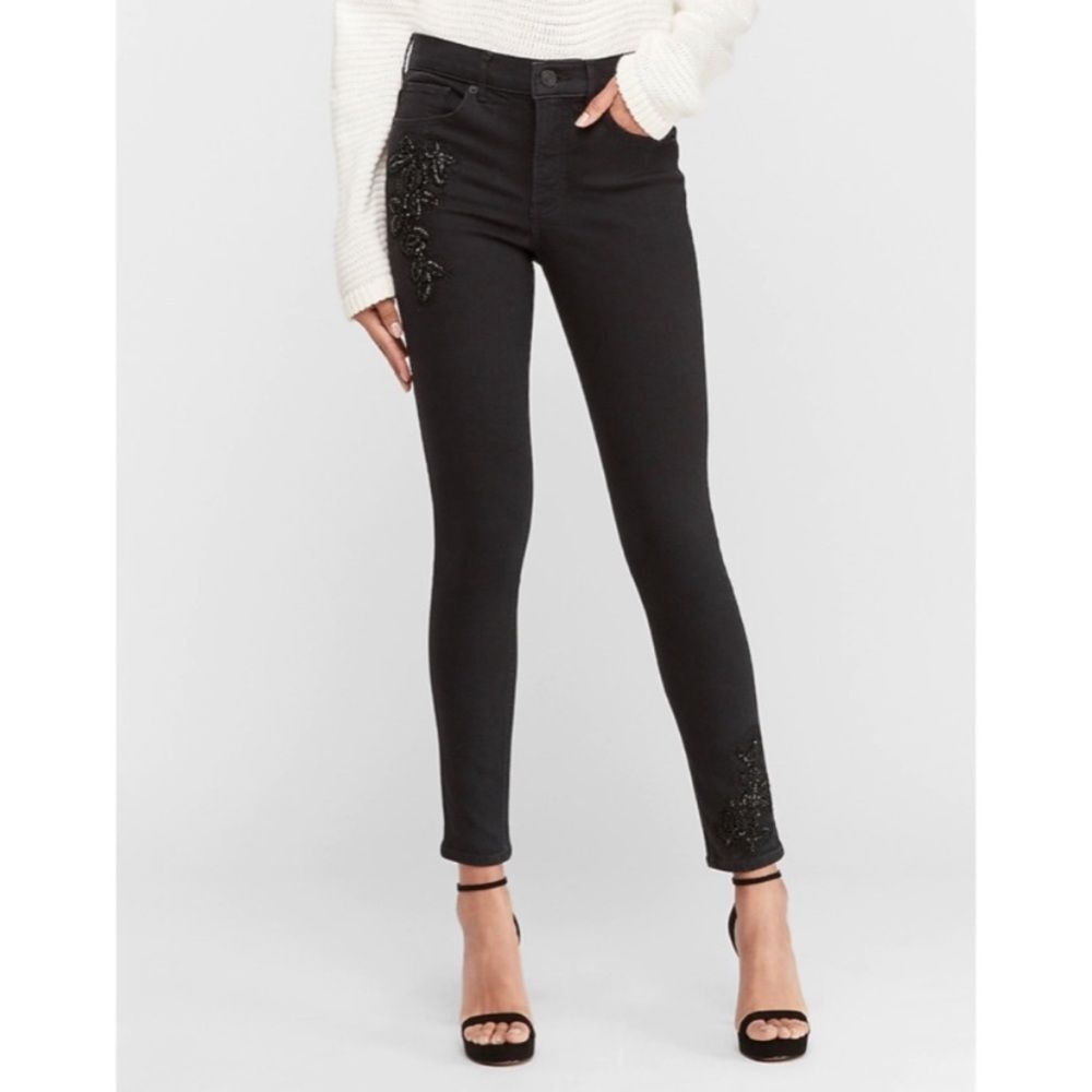 Express High Waisted Denim Perfect Embellished‎ Beaded Women's Ankle Jeans Size